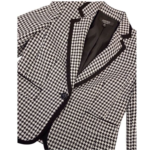 KASPER Houndstooth Blazer Size 8P Women's Black White Suit Coat Jacket Ladies - Picture 8 of 16